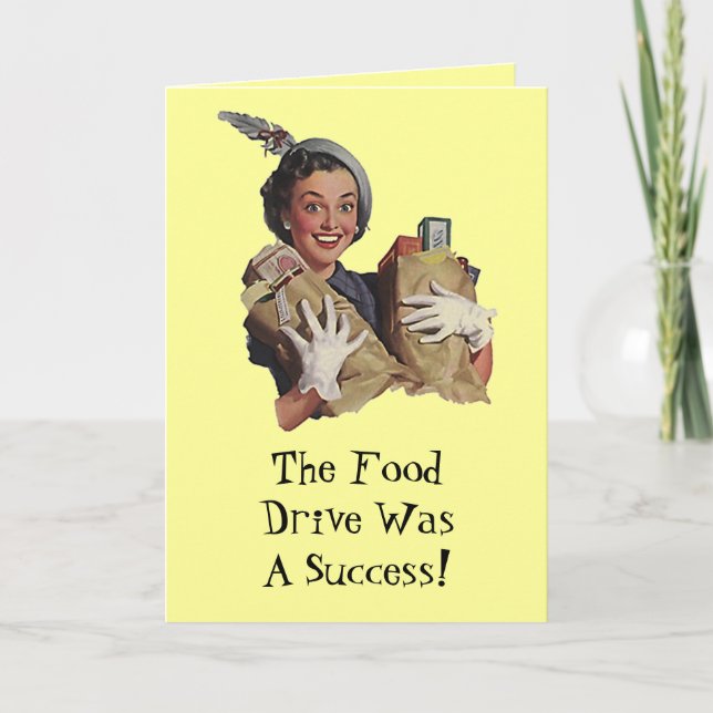 Carte De Remerciements Happy Lady Food Drive Groceries Thank You Cards (Devant)