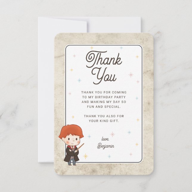 Carte De Remerciements Harry Potter Chibi Ron Weasley Magicien Anniversai (Devant)