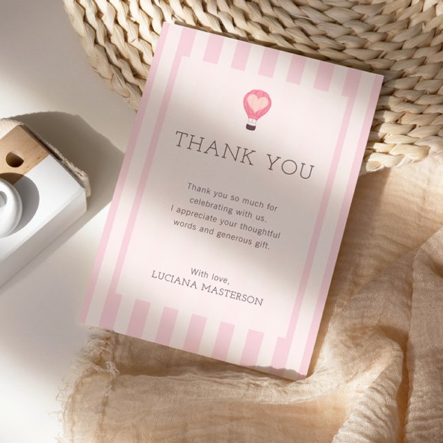 Carte De Remerciements Heart Hot Air Balloon Pastel Baby shower rose (Créateur téléchargé)