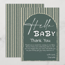 Hello Baby Dark Green Stripes Baby Shower