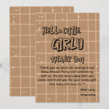 Hello Cutie Girly Cute Brown Gingham Baby Shower