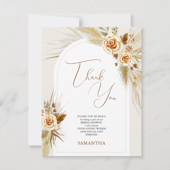 Carte De Remerciements Herbe des Pampas aquarelle boho  (Devant)