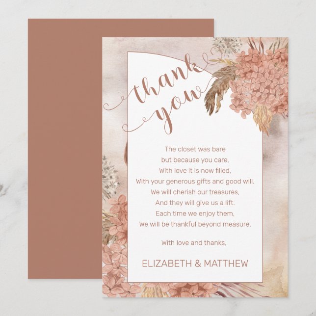 Carte De Remerciements Herbe des Pampas | Remerciement de Baby Shower Hyd (Devant / Derrière)