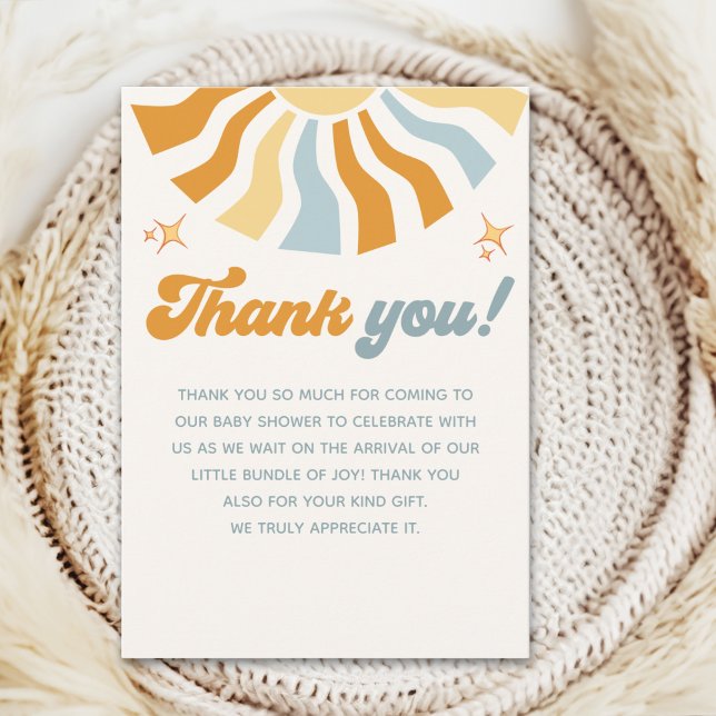 Carte De Remerciements Here come the son - Retro Style Baby Shower (Créateur téléchargé)
