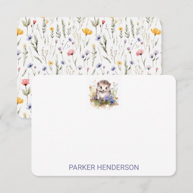 Carte De Remerciements Hérisson Bébé Aquarelle Mignon  (Devant / Derrière)