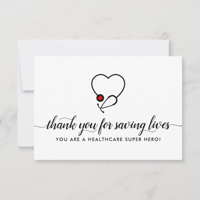Carte De Remerciements Héros de la santé Sauver des vies Coeur Stethoscop (Devant)