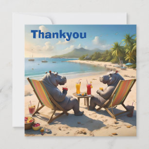 Carte De Remerciements Heure d'Hippo : Cocktails au bord de la plage et b