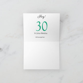 Carte De Remerciements Hey it's 30th birthday green black bold letter nam