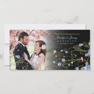 Carte De Remerciements Hibiscus bleu et hirondelles Chic Floral Mariage p