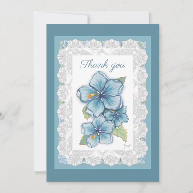 Carte De Remerciements Hibiscus & dentelle TURQUOISE (Devant)