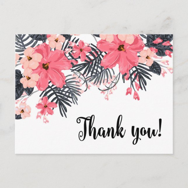 Carte de remerciements hibiscus palm tropical feui (Devant)