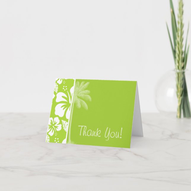 Carte De Remerciements Hibiscus tropicaux vert Citron; Palme d'été (Devant)