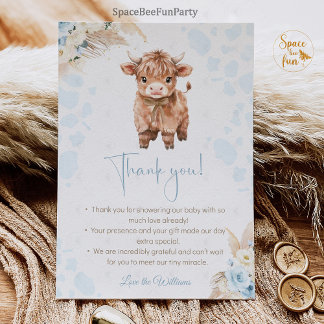 Carte De Remerciements Highland Cow Holy Cow baby shower Boy