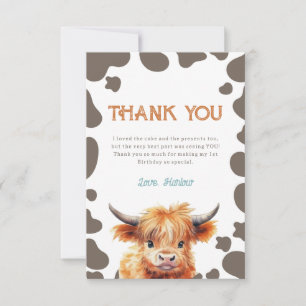 Carte De Remerciements Highland Cow Mon premier rodéo 1er anniversaire