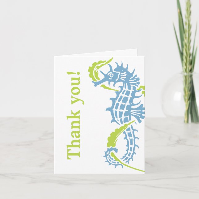 Carte De Remerciements Hippocampe bleu, vert remerciement de mariage (Devant)