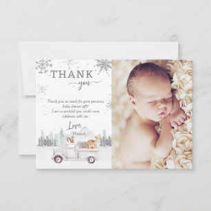 Carte De Remerciements Hiver Bois Bébé Son Froid Douche Extérieure Photo
