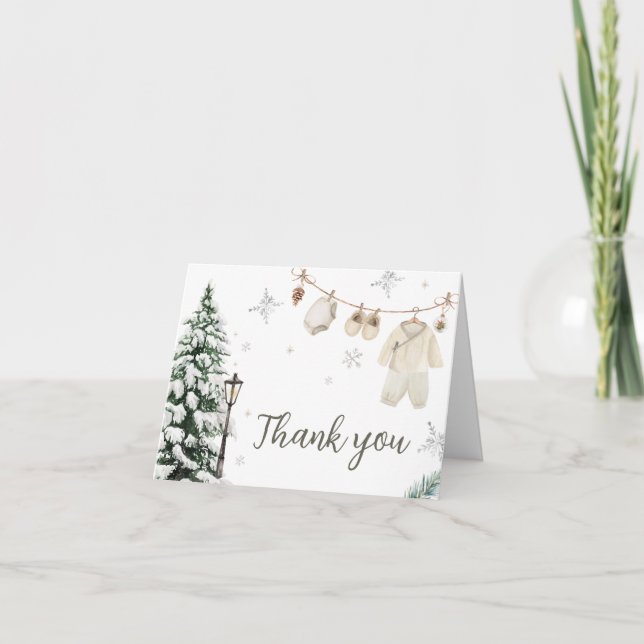 Carte De Remerciements Hiver Joyeux Baby shower Vêtements de bébé (Devant)