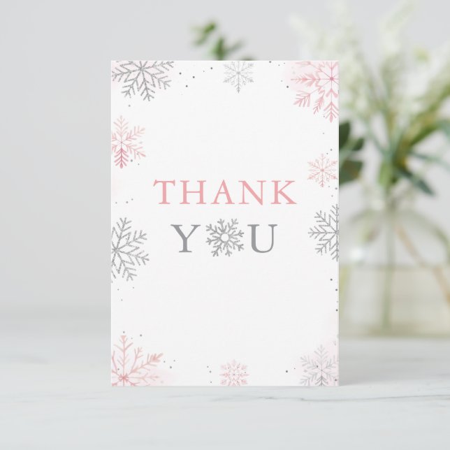 Carte De Remerciements Hiver Onederland Pink Silver Parties scintillant 1 (Debout devant)
