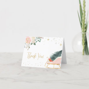 Carte De Remerciements Hiver rose et doré