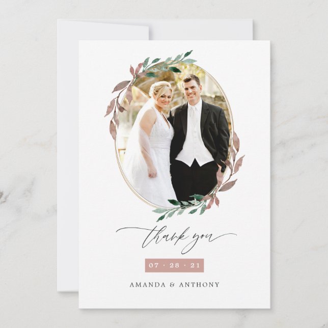 Carte De Remerciements Hiver Rustique verdure Mariage photo Collage (Devant)