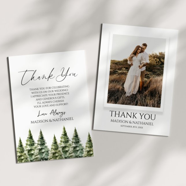 Carte De Remerciements Hiver Snowy Pine Tree Mariage photo personnalisé (Créateur téléchargé)