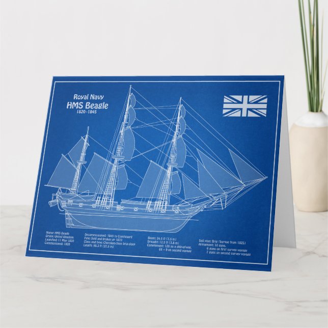 Carte De Remerciements HMS Beagle grand navire - Plan d'expédition ABD (Devant)