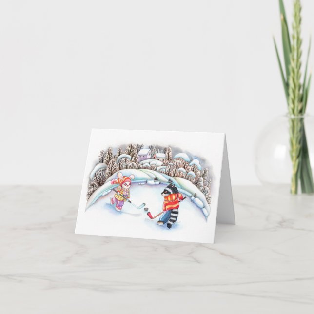 Carte De Remerciements Hockey Fun Winter Holiday Joie (Devant)