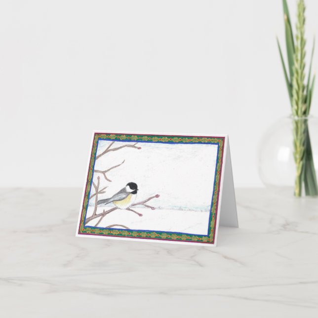Carte De Remerciements Holiday Chickadee Greeting (Devant)