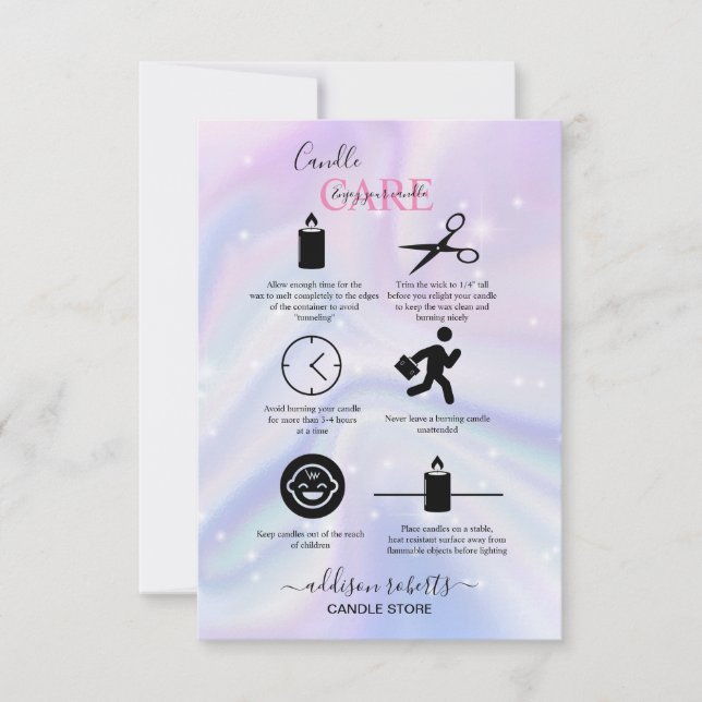 Carte De Remerciements Hologramme Arrière - plan Neon Candle Care (Devant)