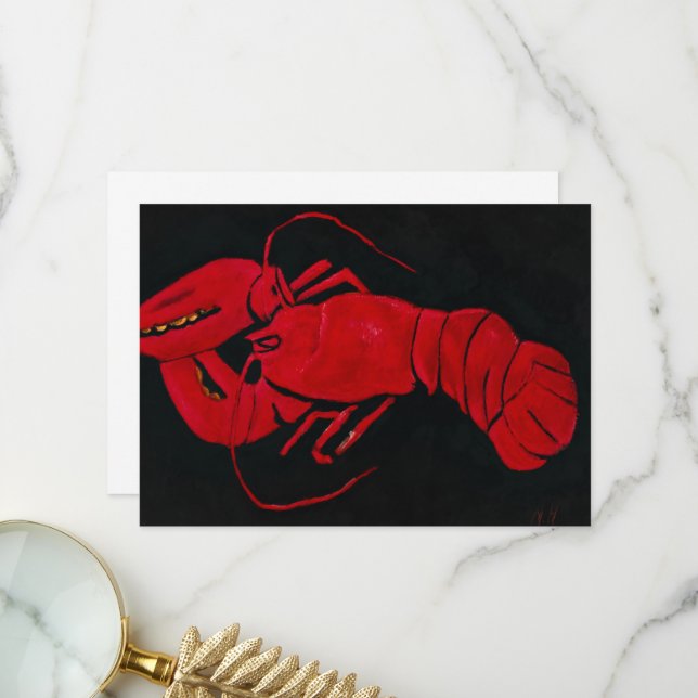 Carte De Remerciements Homard sur Arrière - plan noir par Marsden Hartley (Devant/Arrière en situation)