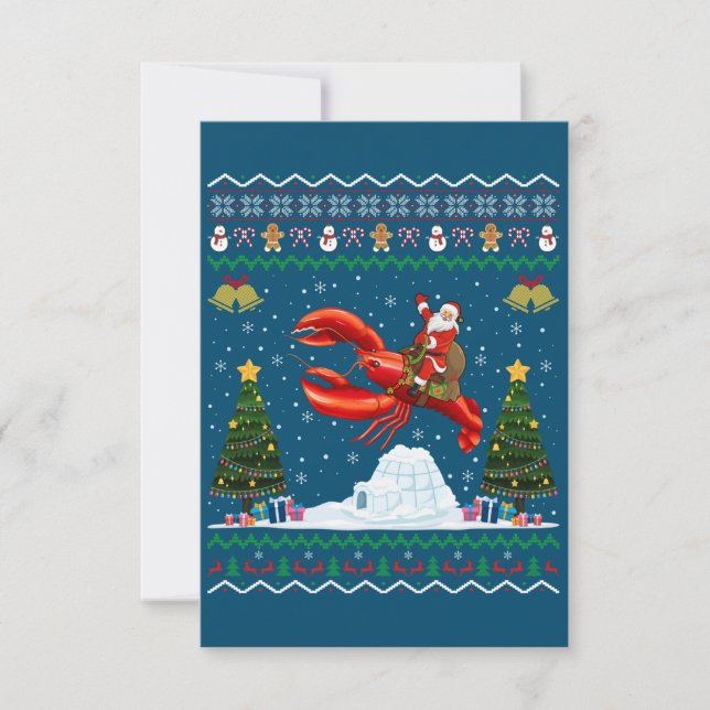 Carte De Remerciements Homard Vilain Noël Cadeau Père Noël équitation Hom (Devant)