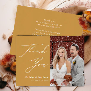 Carte De Remerciements Honey Gold Elegant Script Mariage photo moderne