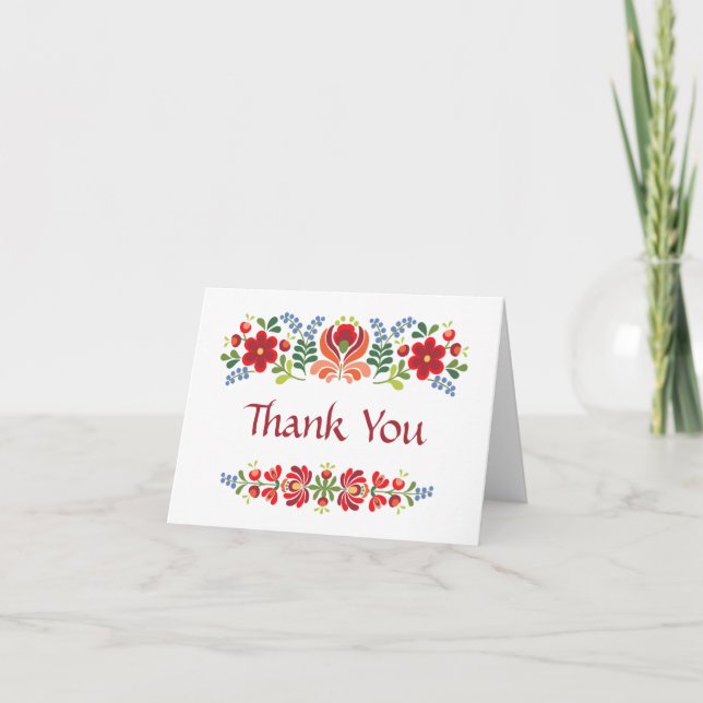 Carte de remerciements Hongrois Design Fleurs roug (Devant)