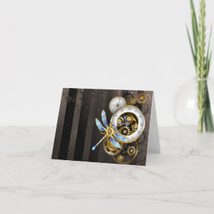 Carte De Remerciements Horloge à vapeur avec libellule mécanique
