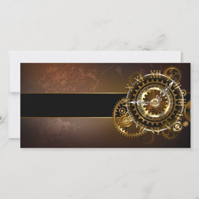 Carte De Remerciements Horloge Steampunk avec des engrenages anciens (Devant)