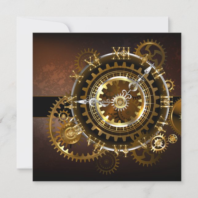 Carte De Remerciements Horloge Steampunk avec des engrenages anciens (Devant)
