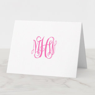 Carte De Remerciements Hot Pink 3 Initial Vin Script Monogramme do-it-you