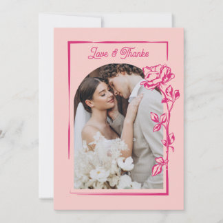 Carte De Remerciements Hot Pink Rose Illustration Photo Wedding