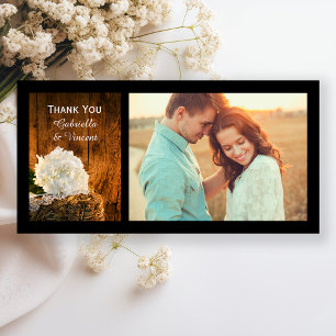 Carte De Remerciements Hydrangea blanche et Mariage en bois de grange Mer