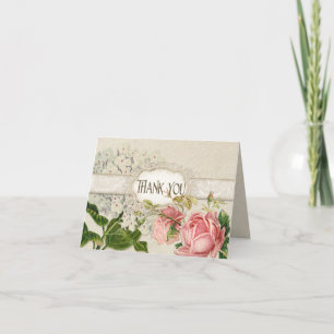 Carte De Remerciements Hydrangea et Roses en dentelle vintage moderne tei