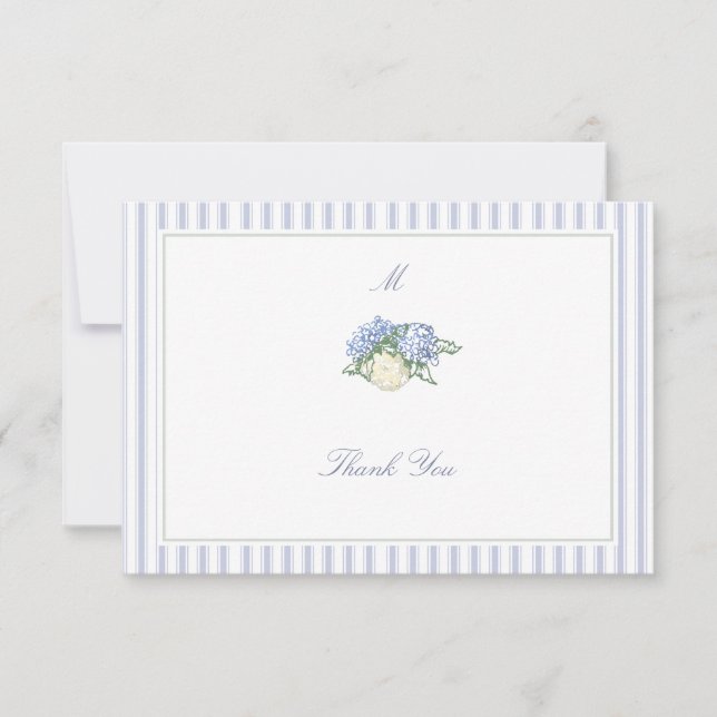 Carte De Remerciements Hydrangea Formal Stripes Coastal Classic Wedding (Devant)