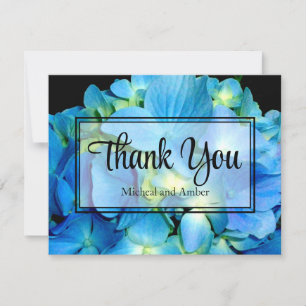 Carte De Remerciements Hydrangeas florales sarcelles bleues élégantes ros
