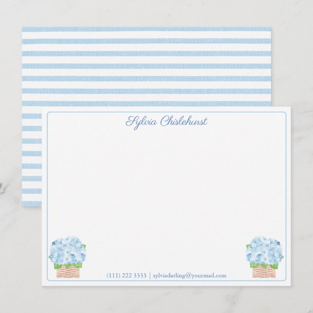 Carte De Remerciements Hydrangée Bleue Grandma Côtière Comme Note De (Devant / Derrière)