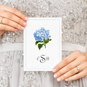 Carte De Remerciements Hydrangée Bleue Traditionnelle Trois Lettres Monog