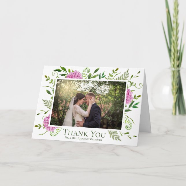 Carte De Remerciements Hydrangée rose Floral Aquarelle Mariage Photo (Devant)