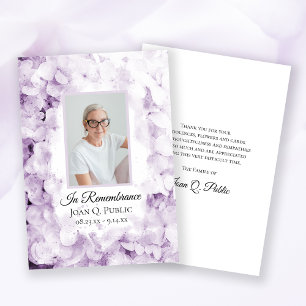 Carte De Remerciements Hydrangée violette Aquarelle Sympathie funéraire
