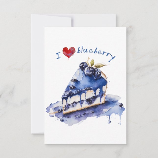 Carte De Remerciements I Love Blueberry TShirt, Blueberry Cake Aquarelle (Devant)