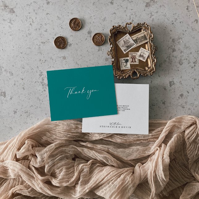 Carte De Remerciements Idyllique Stylish Calligraphie Turquoise Mariage p (Créateur téléchargé)