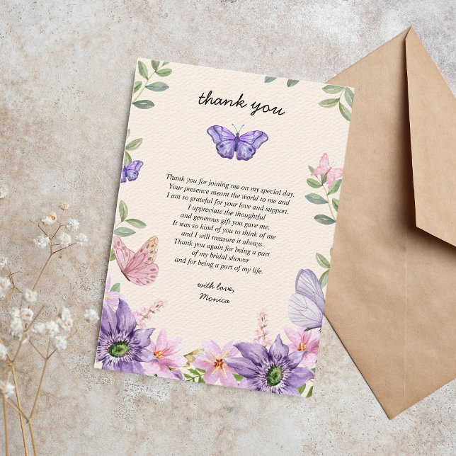 Carte De Remerciements Il me donne des papillons dans le ventre Fête de m (He gives her butterflies bridal shower thank you card)