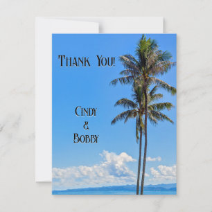 Carte De Remerciements Île Tropicale, Palmiers, Mer Bleue, Mariage La
